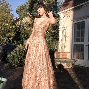 Gorgeous A-line rose gold gown from David’s Bridal